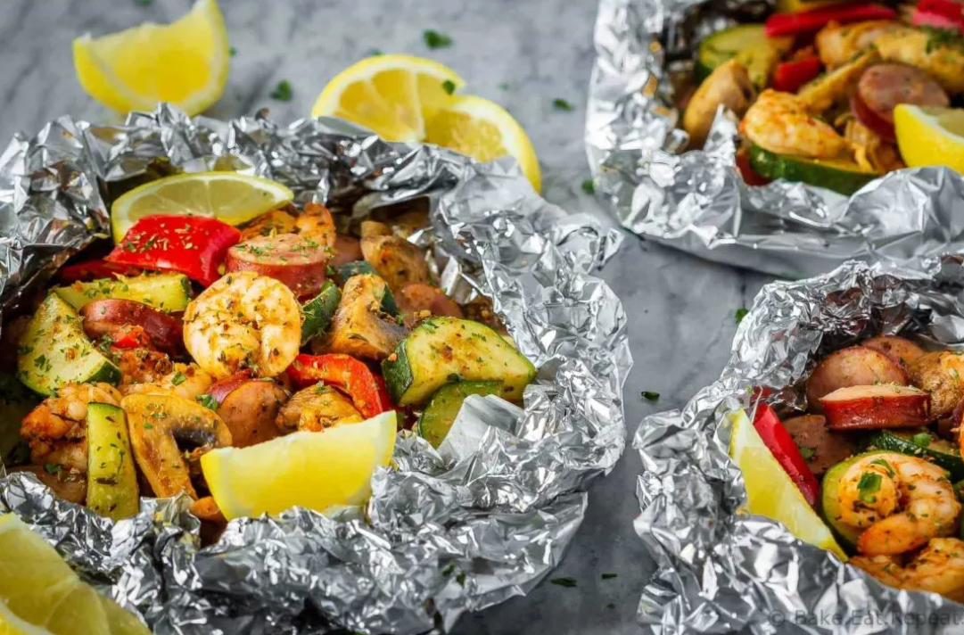 Sausage and Shrimp Foil Packets from Cajun