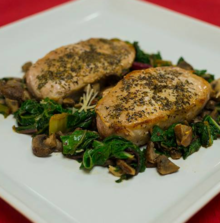 Pork Chops with Sautéed Chard and Mushrooms Optavia Lean And Green Recipes