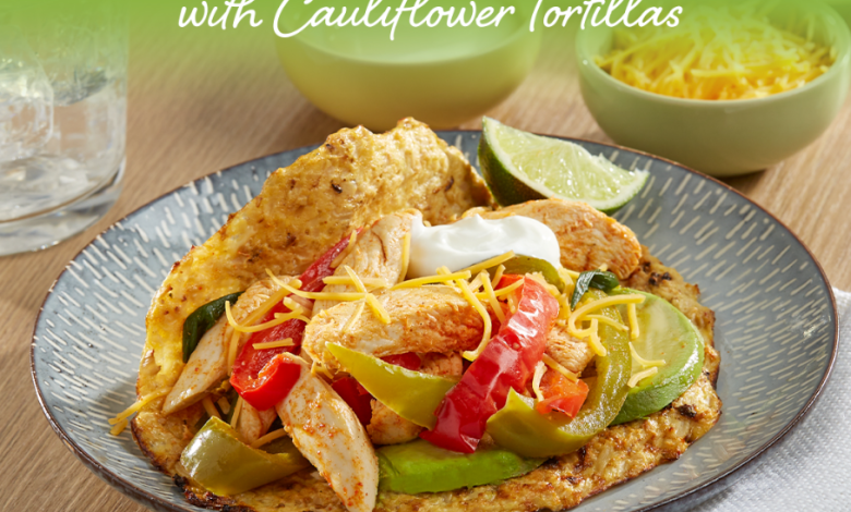 Slow Cooker Chicken Fajitas with Cauliflower Tortillas