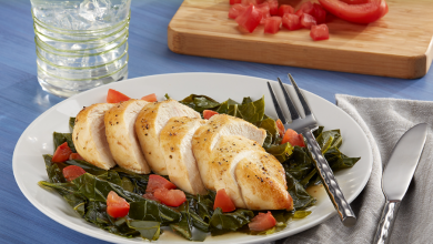 Pan-Seared Chicken Breasts with Smoky & Spicy Collard Greens