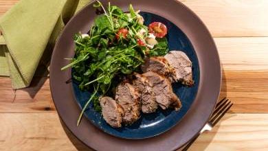 Jerk Crusted Pork Chops with Spinach Salad