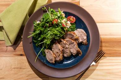 Jerk Crusted Pork Chops with Spinach Salad