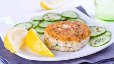 No-Fuss Salmon Burgers with Cucumber Salad