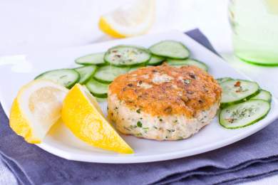 No-Fuss Salmon Burgers with Cucumber Salad